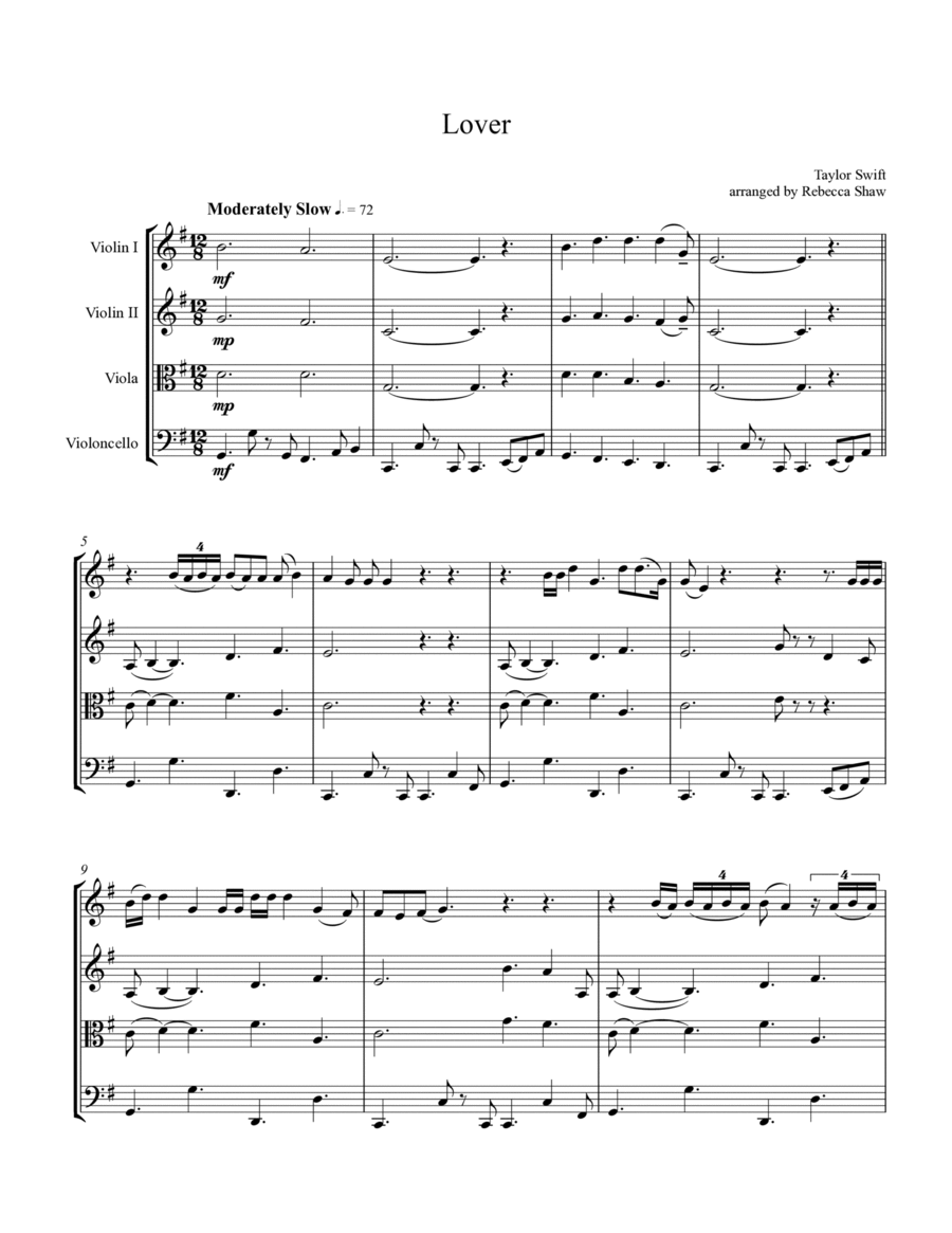 Lover String Quartet scores gallery preview page 1