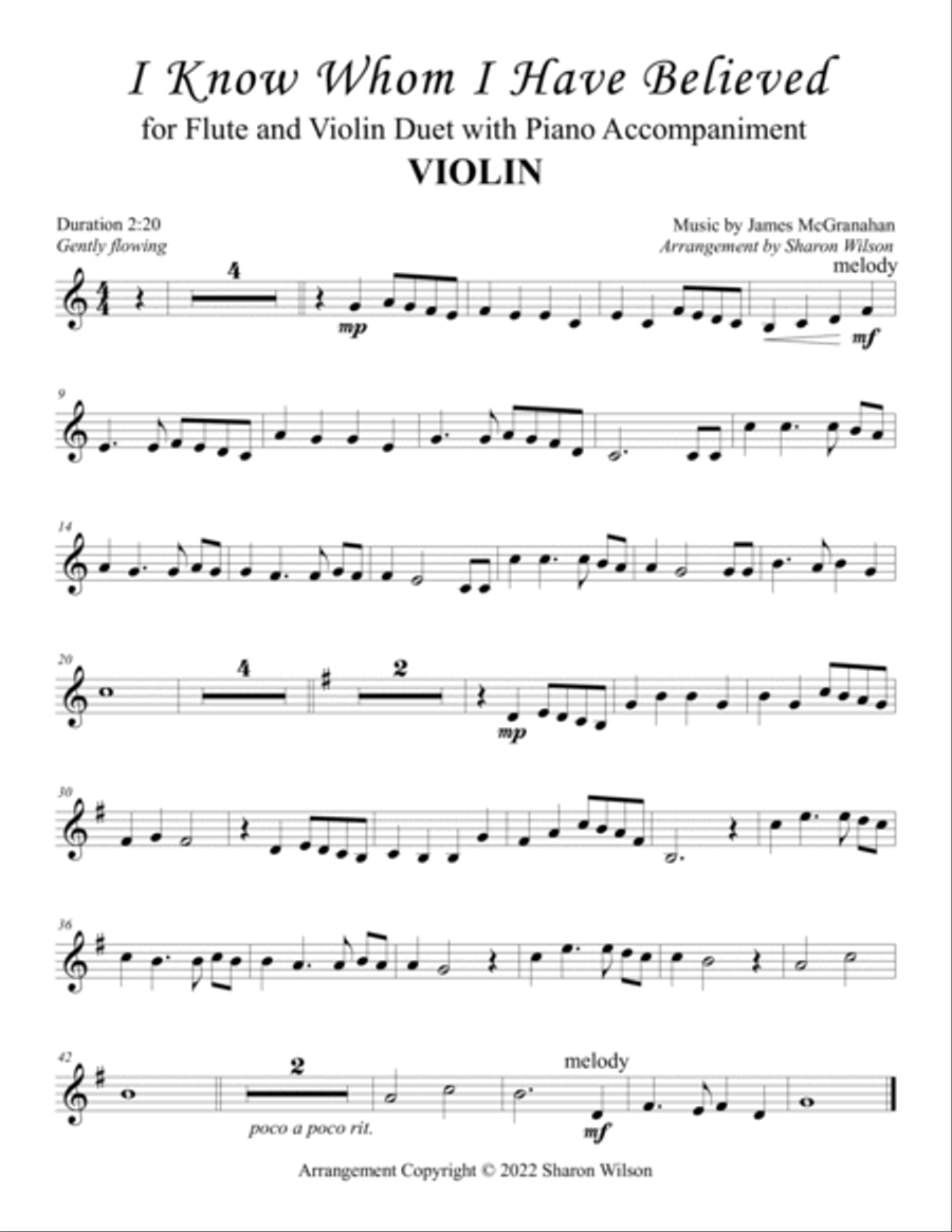 I Know Whom I Have Believed (for Flute and Violin Duet with Piano Accompaniment) Flute scores gallery preview page 4