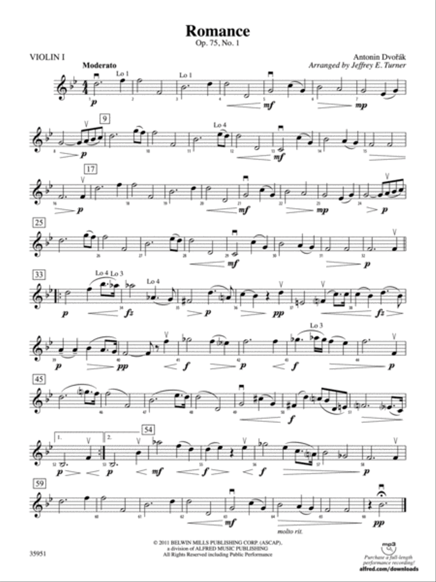 Romance, Op. 75, No. 1: 1st Violin String Orchestra scores gallery preview page 1