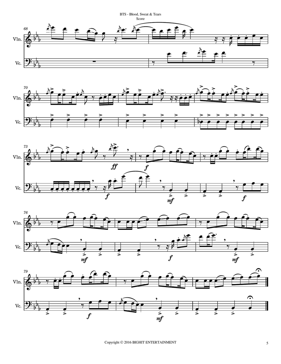 Blood, Sweat, Tears String Duet scores gallery preview page 5