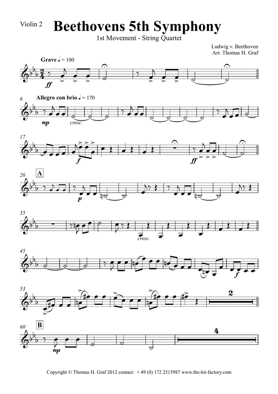 Beethovens 5th Symphony - 1st Movement - String Quartet String Quartet scores gallery preview page 6