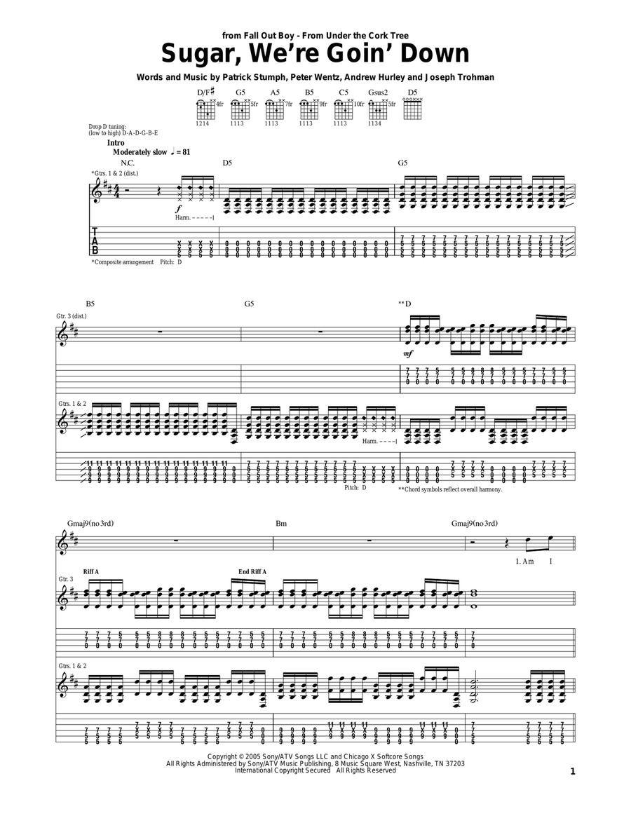 Sugar, We're Goin' Down Acoustic Guitar scores gallery preview page 1