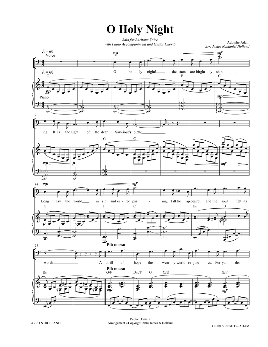O Holy Night (Cantique de Noel) Adolphe Adam for Solo Baritone (Key of C) Baritone Horn TC scores gallery preview page 3