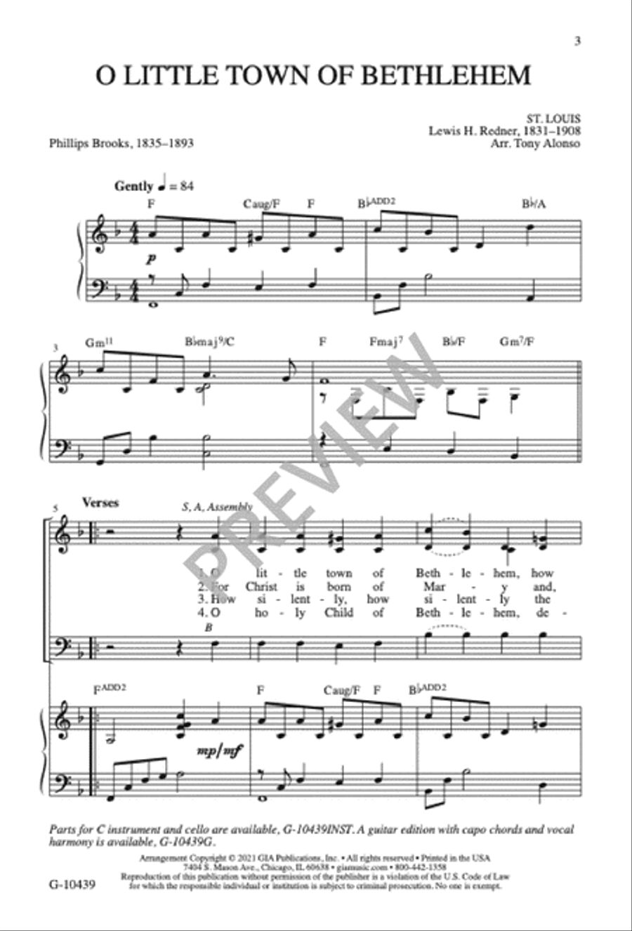 O Little Town of Bethlehem 3-Part scores gallery preview page 4