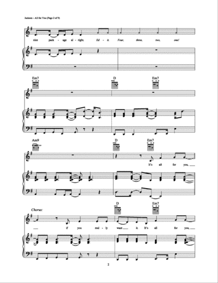 All for You All for You Piano, Vocal, Guitar scores gallery preview page 2