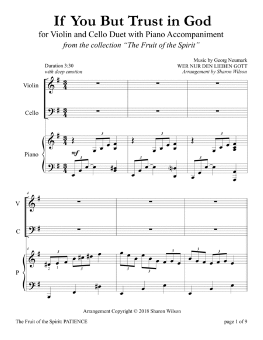 If You But Trust in God to Guide You (Violin and Cello Duet with Piano accompaniment) Piano Trio scores gallery preview page 5
