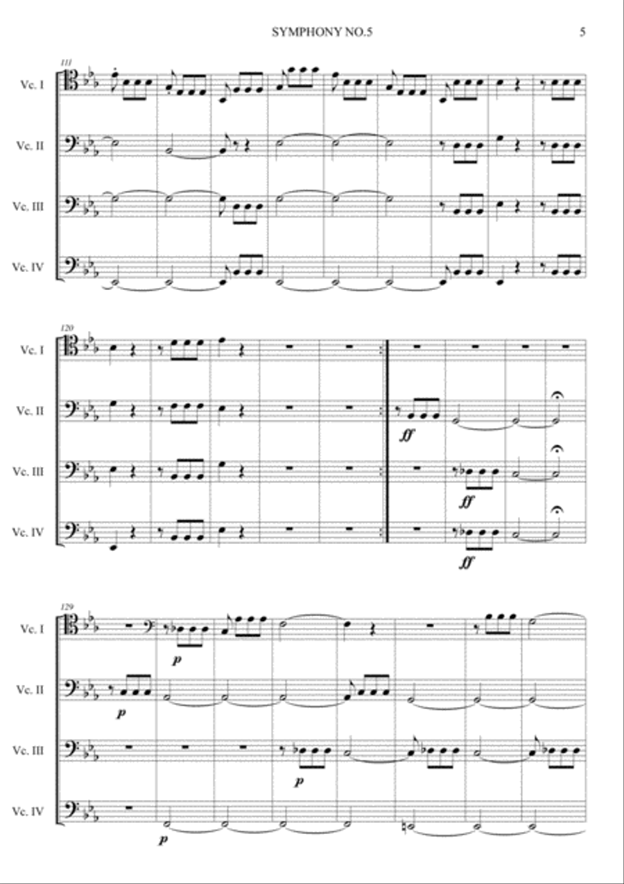 Symphony No.5 Op.67 Hard Version Cello scores gallery preview page 5