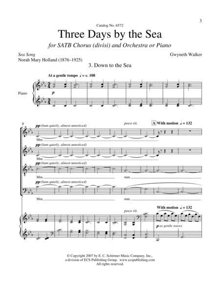 Three Days by the Sea: 3. Down to the Sea (Downloadable Choral Score)