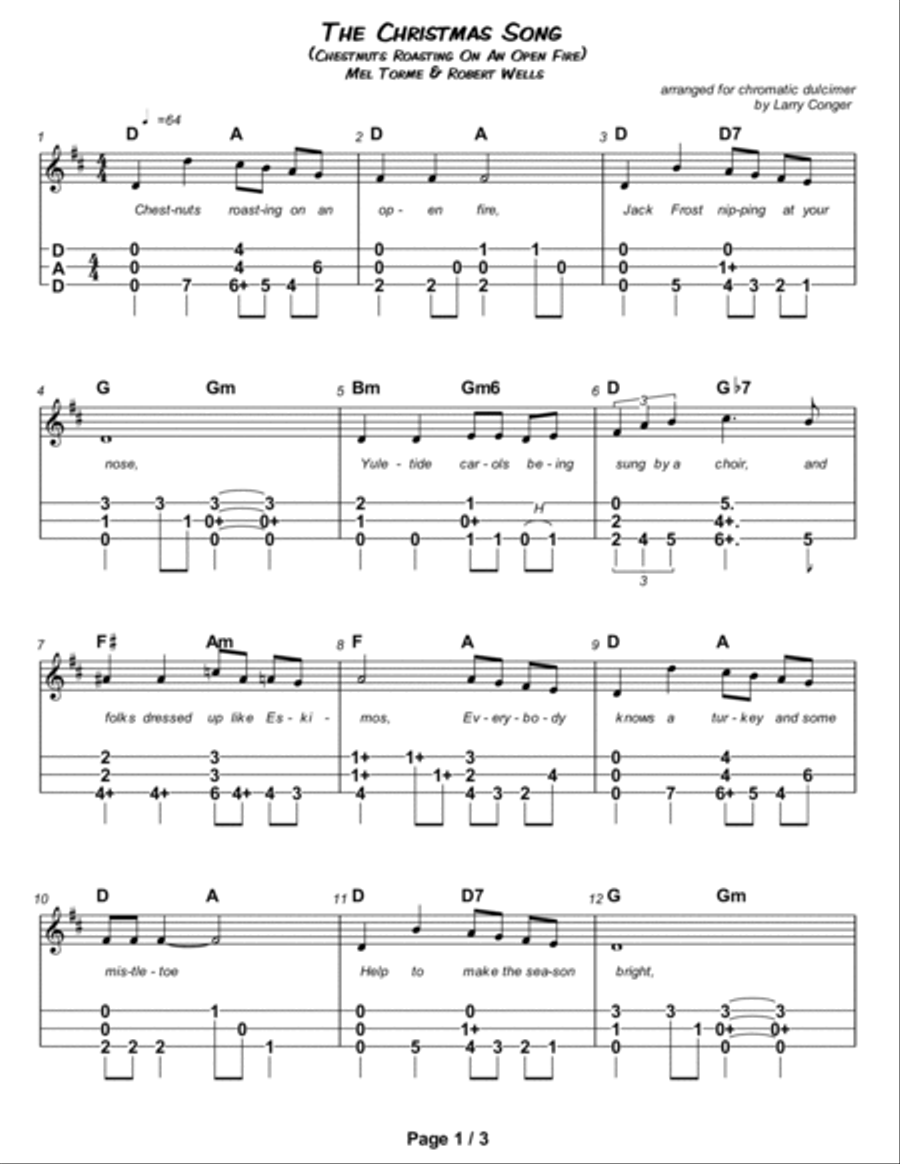 The Christmas Song (chestnuts Roasting On An Open Fire) Dulcimer scores gallery preview page 2