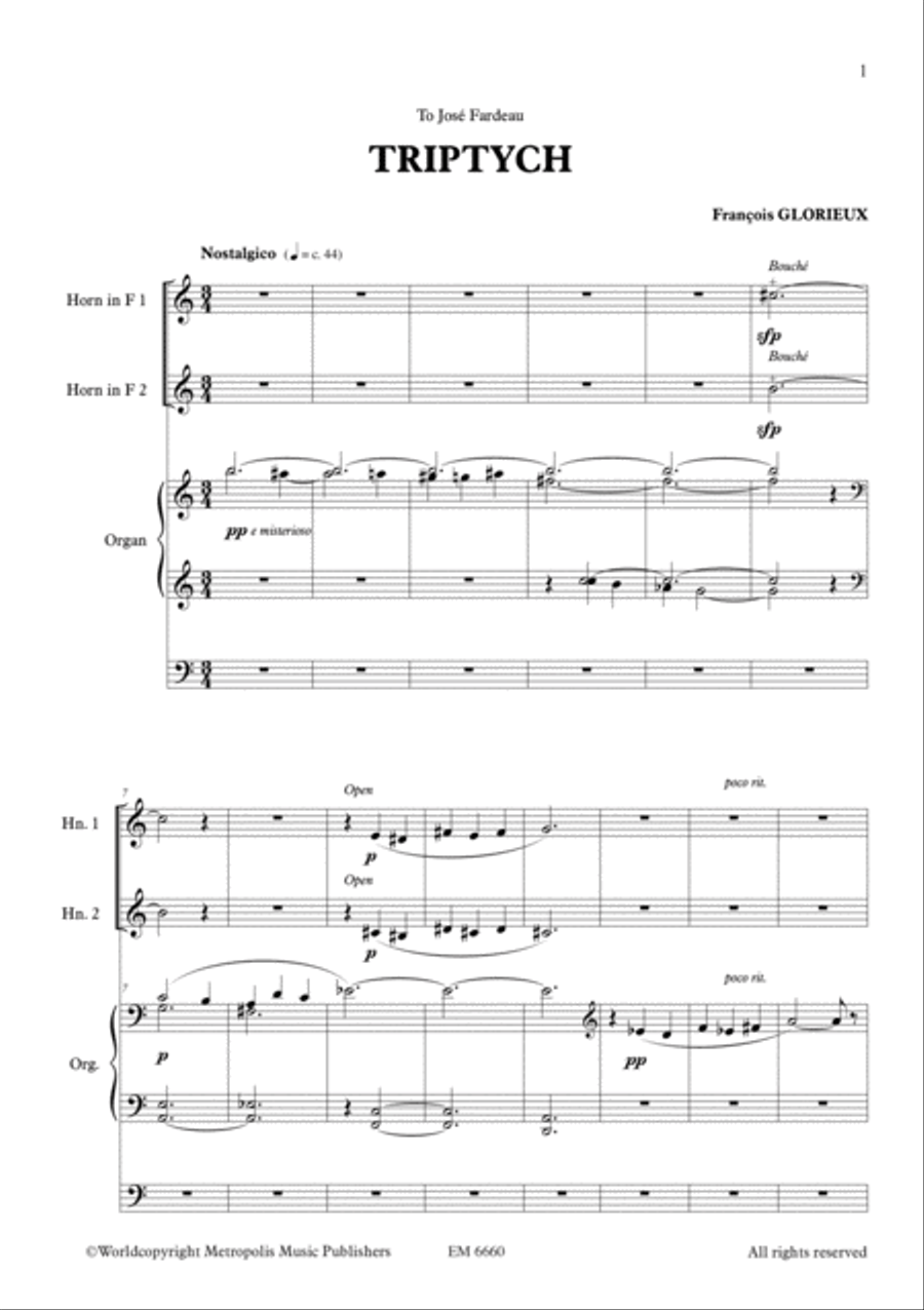 Triptych for French Horn Duet and Organ Brass Duet scores gallery preview page 2