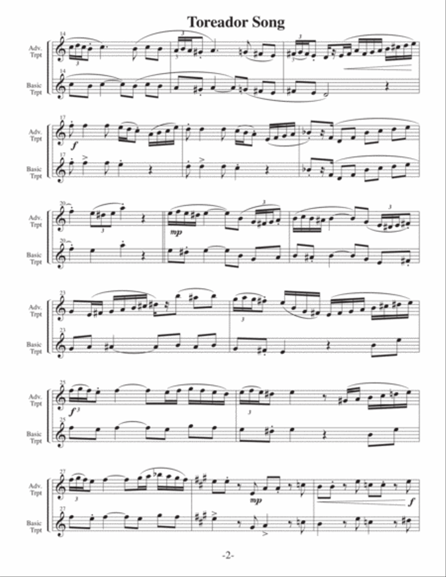The Toreador Song - Bizet (Arrangements Level 3-5 for TRUMPET + Written Acc) Trumpet Solo scores gallery preview page 3