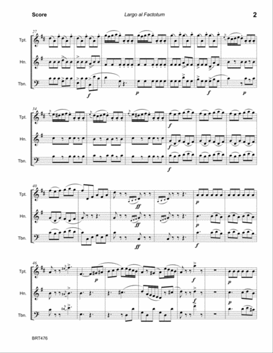 LARGO AL FACTOTUM (the Barber of Seville) for BRASS TRIO (unaccompanied) Brass Trio scores gallery preview page 2