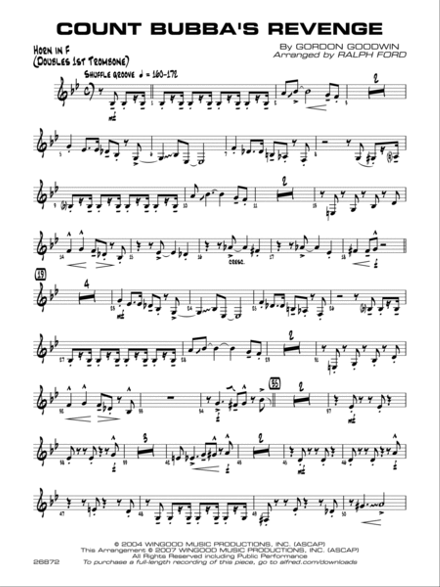 Count Bubba's Revenge: 1st F Horn Jazz Ensemble scores gallery preview page 1