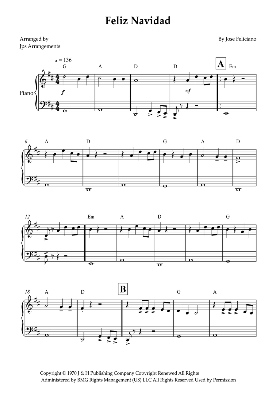 Feliz Navidad Feliz Navidad Easy Piano scores gallery preview page 1