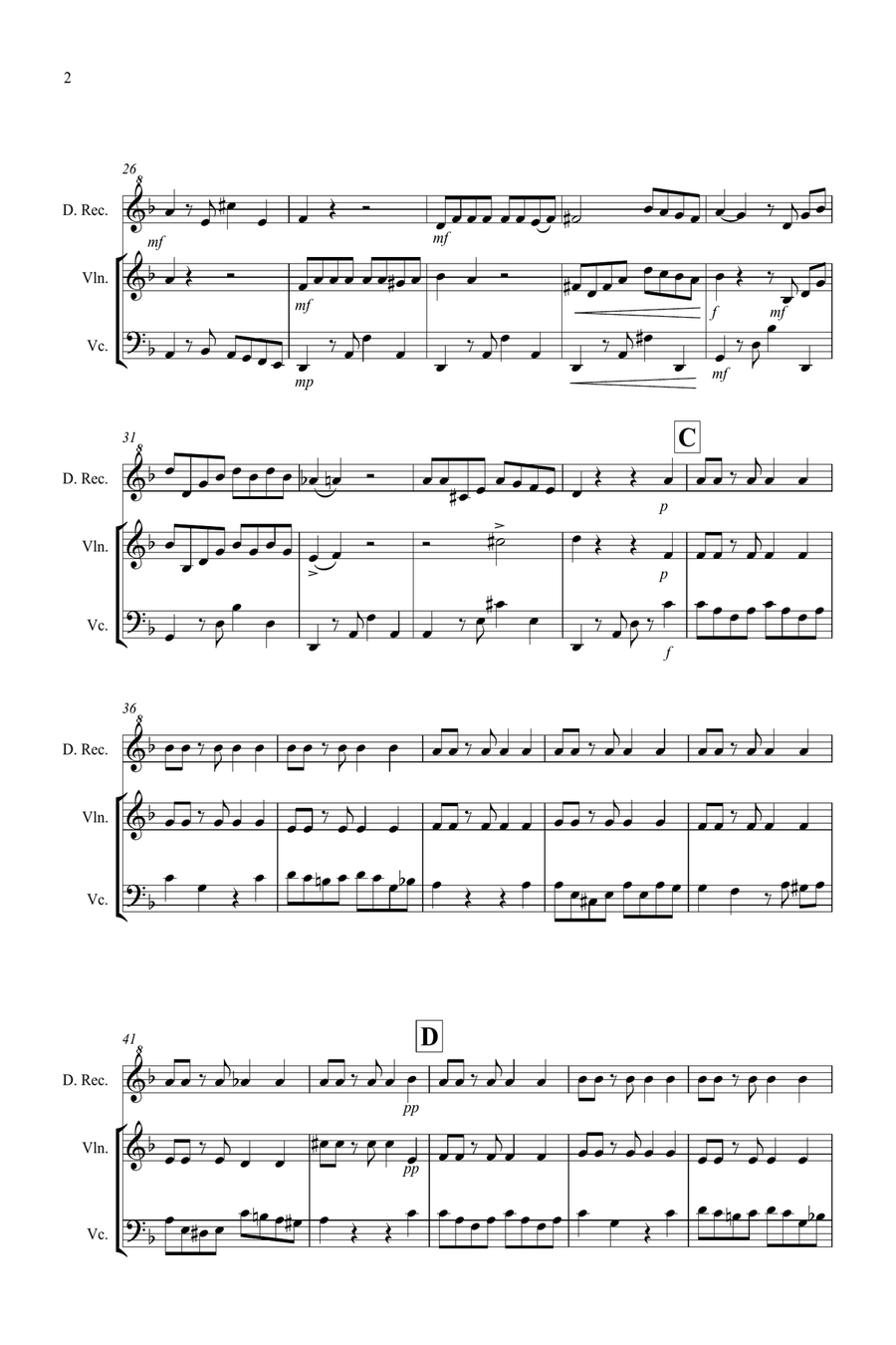 Tango a Trios for Descant Recorder, Violin and Cello Trio Small Ensemble scores gallery preview page 2