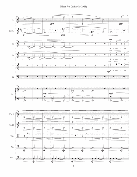 Missa Pro Defunctis (2018) for SATB (single voices) and chamber ensemble.