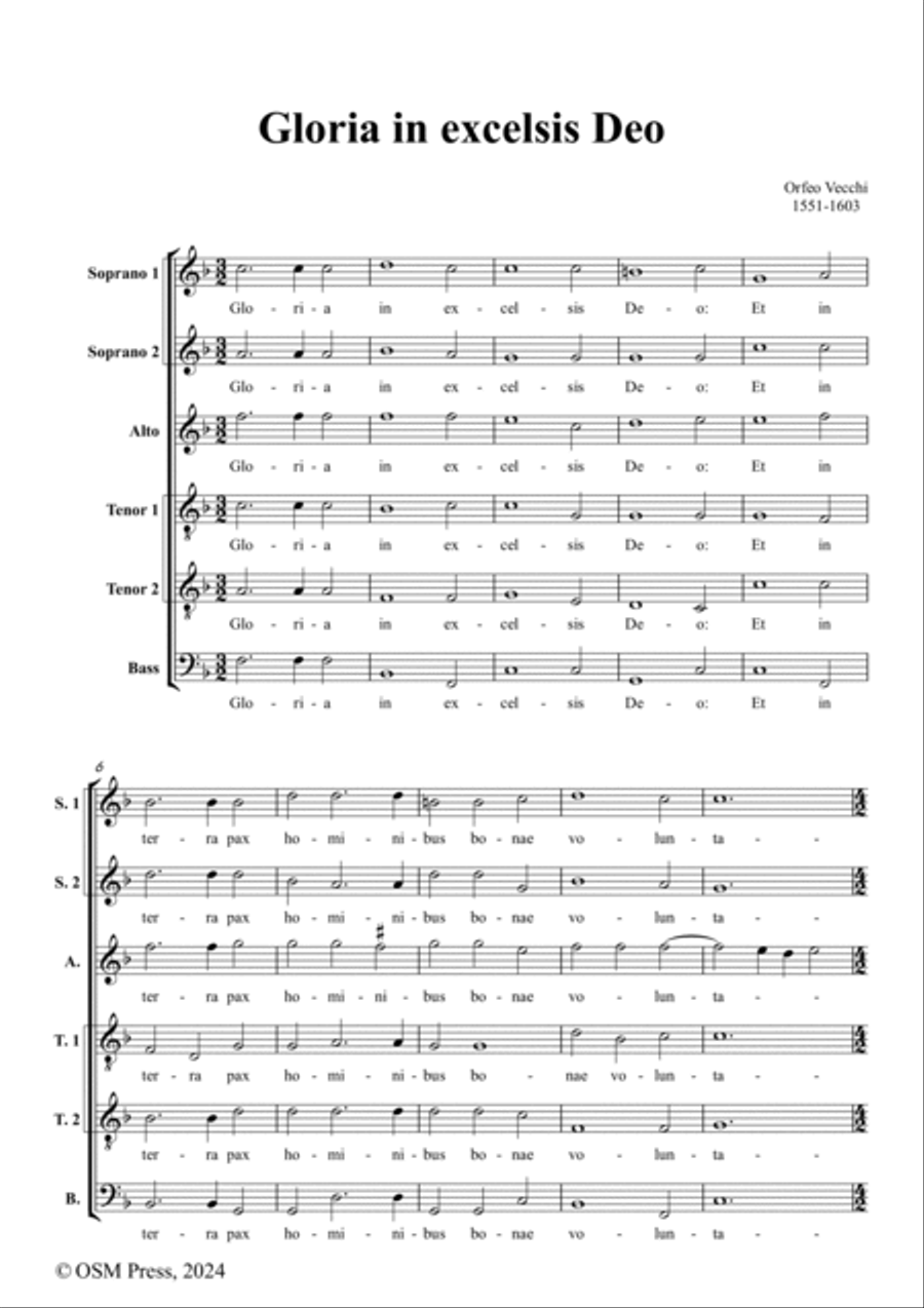 Orfeo Vecchi-Gloria in excelsis Deo,in F Major,for A cappella A Cappella scores gallery preview page 2