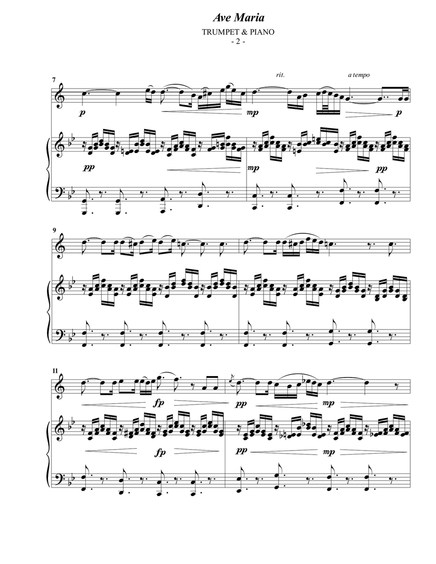 Schubert: Ave Maria for Trumpet & Piano B-Flat Trumpet scores gallery preview page 2