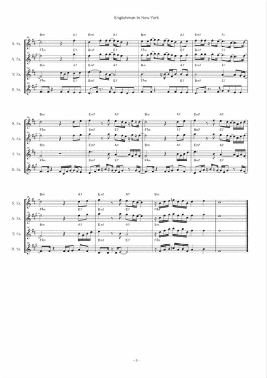 Englishman In New York Saxophone Quartet scores gallery preview page 5