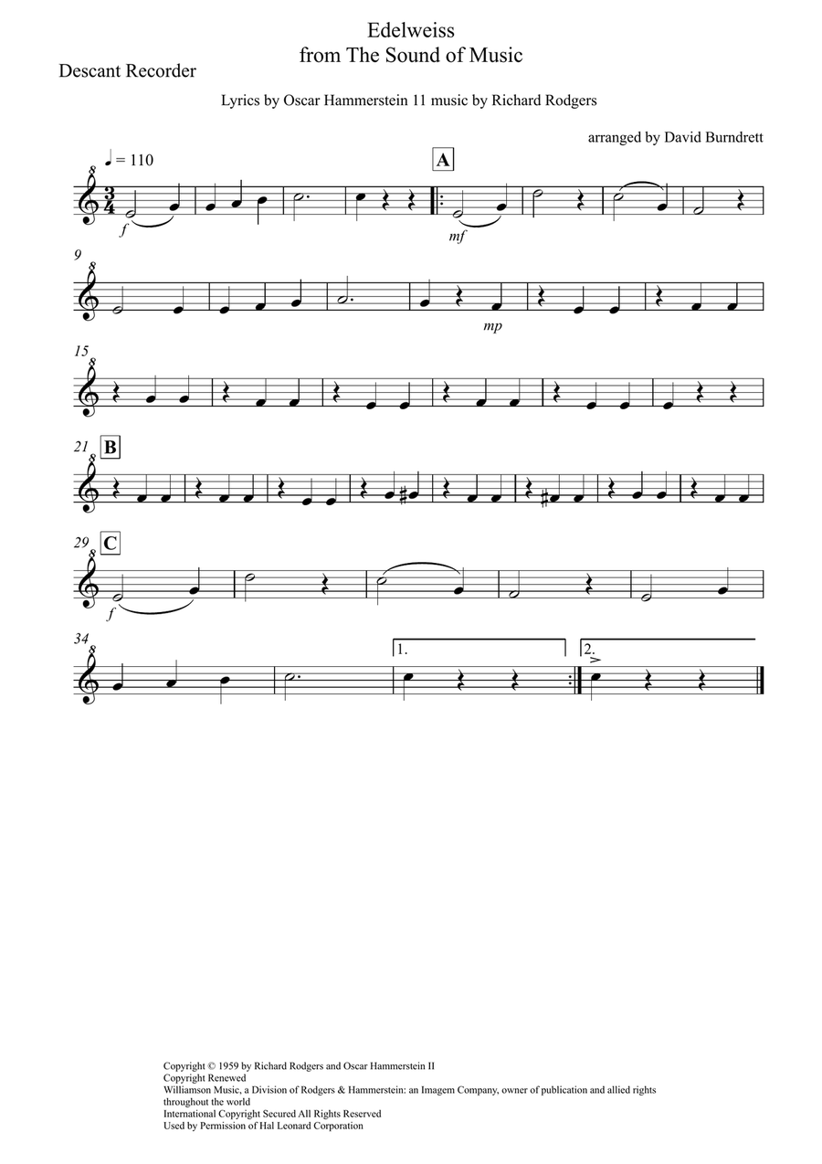 Edelweiss Edelweiss Recorder scores gallery preview page 3