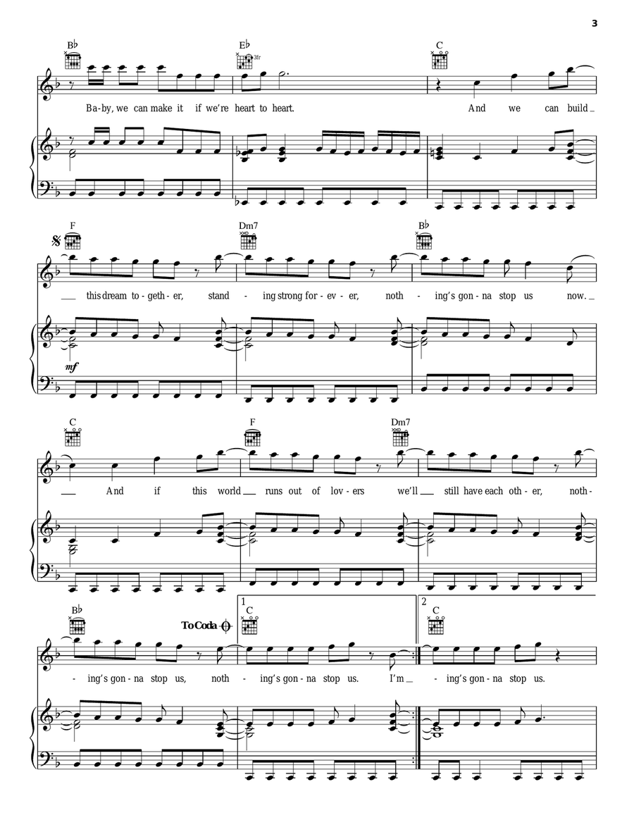 Nothing's Gonna Stop Us Now Piano, Vocal, Guitar scores gallery preview page 3