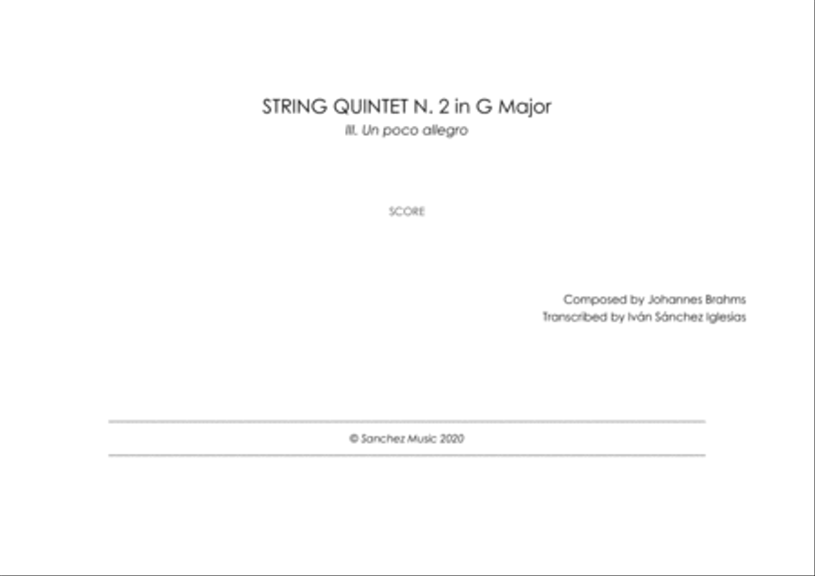 String Quintet N. 2 in G Major III. Un poco allegretto - Johannes Brahms Trans. Iván Sánchez Igles Saxophone Quintet scores gallery preview page 1