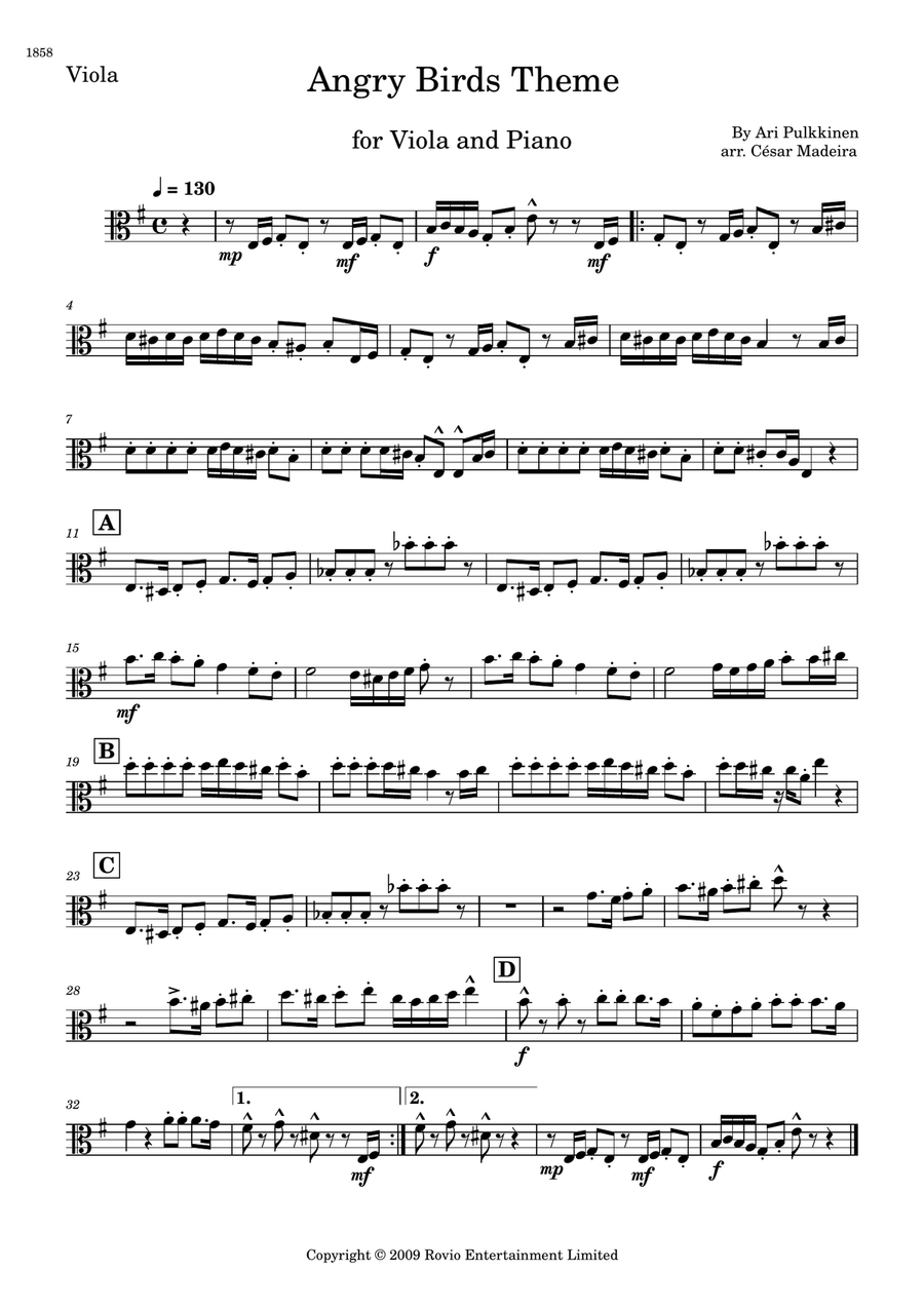 Angry Birds Theme Viola scores gallery preview page 2