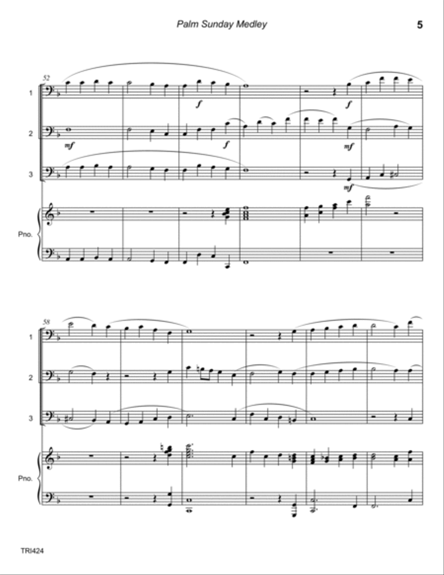 PALM SUNDAY MEDLEY (4 hymns) - TRIO OF TROMBONES/SAXOPHONES with Piano Accompaniment Brass Ensemble scores gallery preview page 5