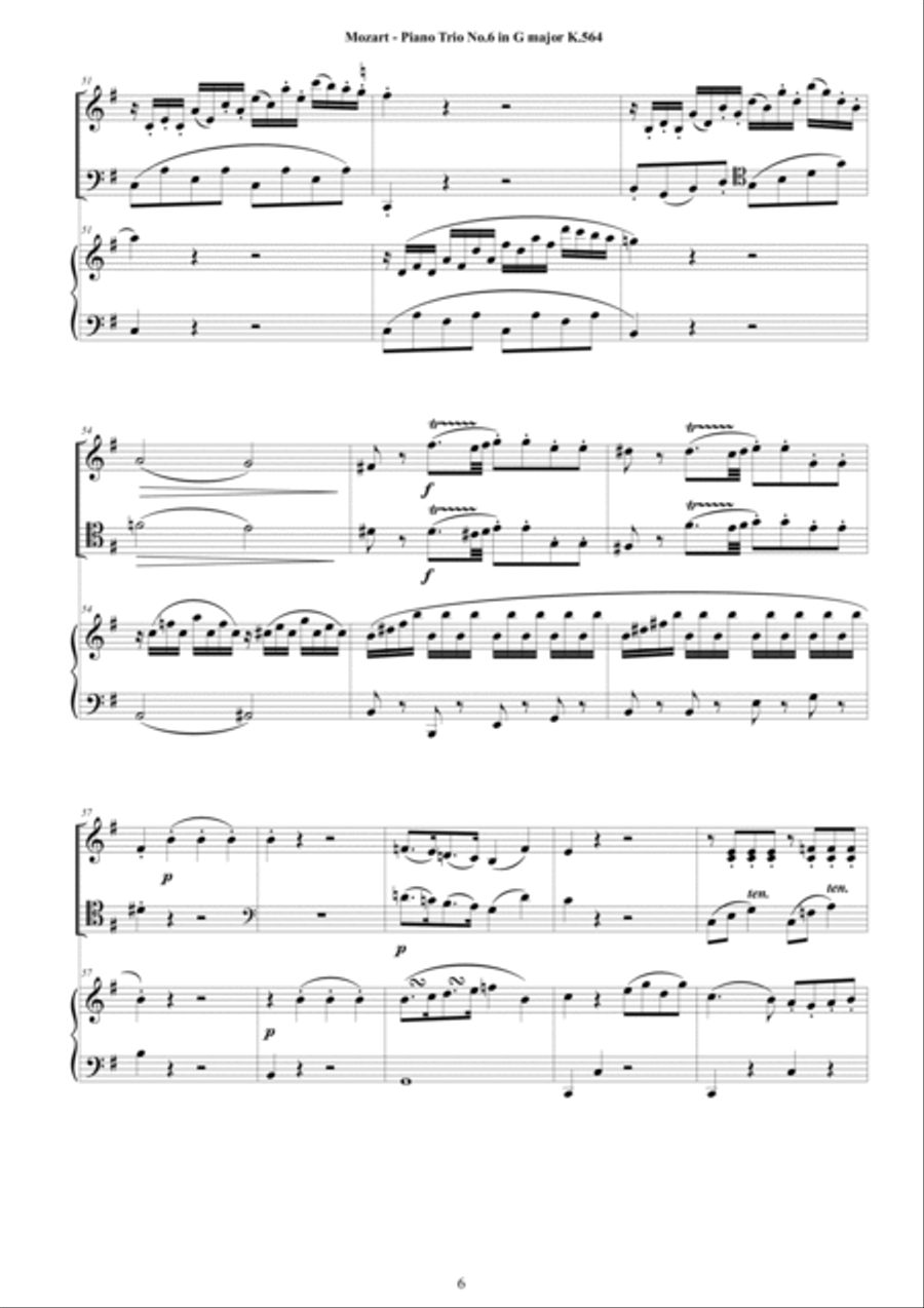 Mozart - Piano Trio No.6 in G major K.564 for Violin, Cello and Piano - Full score and Parts Piano Trio scores gallery preview page 6