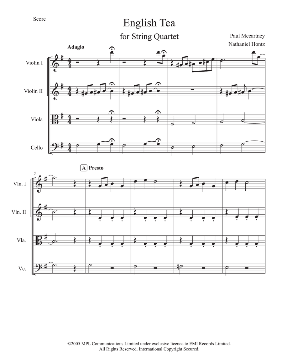 English Tea String Quartet scores gallery preview page 1