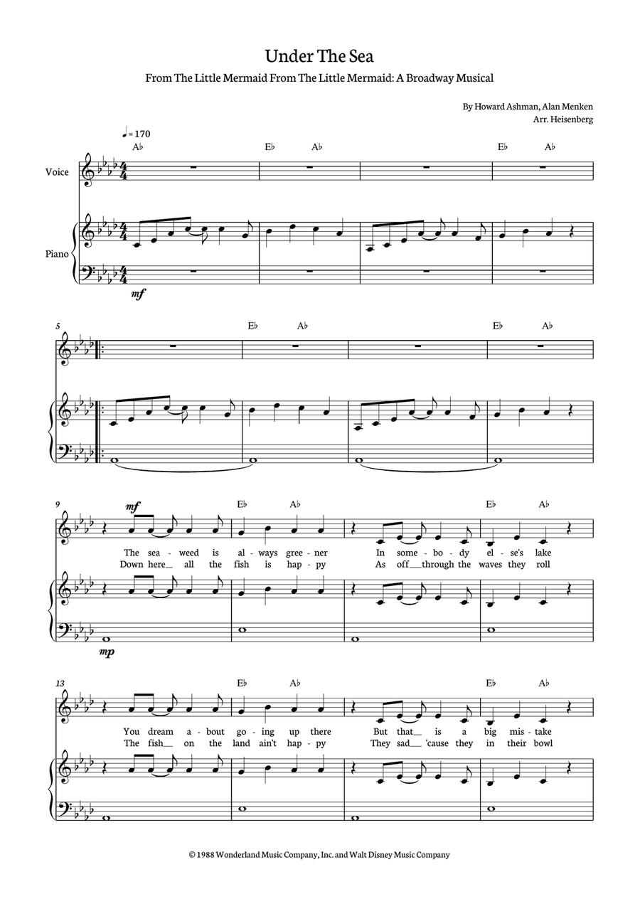 Under The Sea Under The Sea Piano, Vocal scores gallery preview page 1