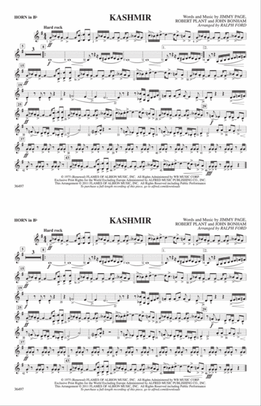 Kashmir: Horn in B flat Marching Band scores gallery preview page 1