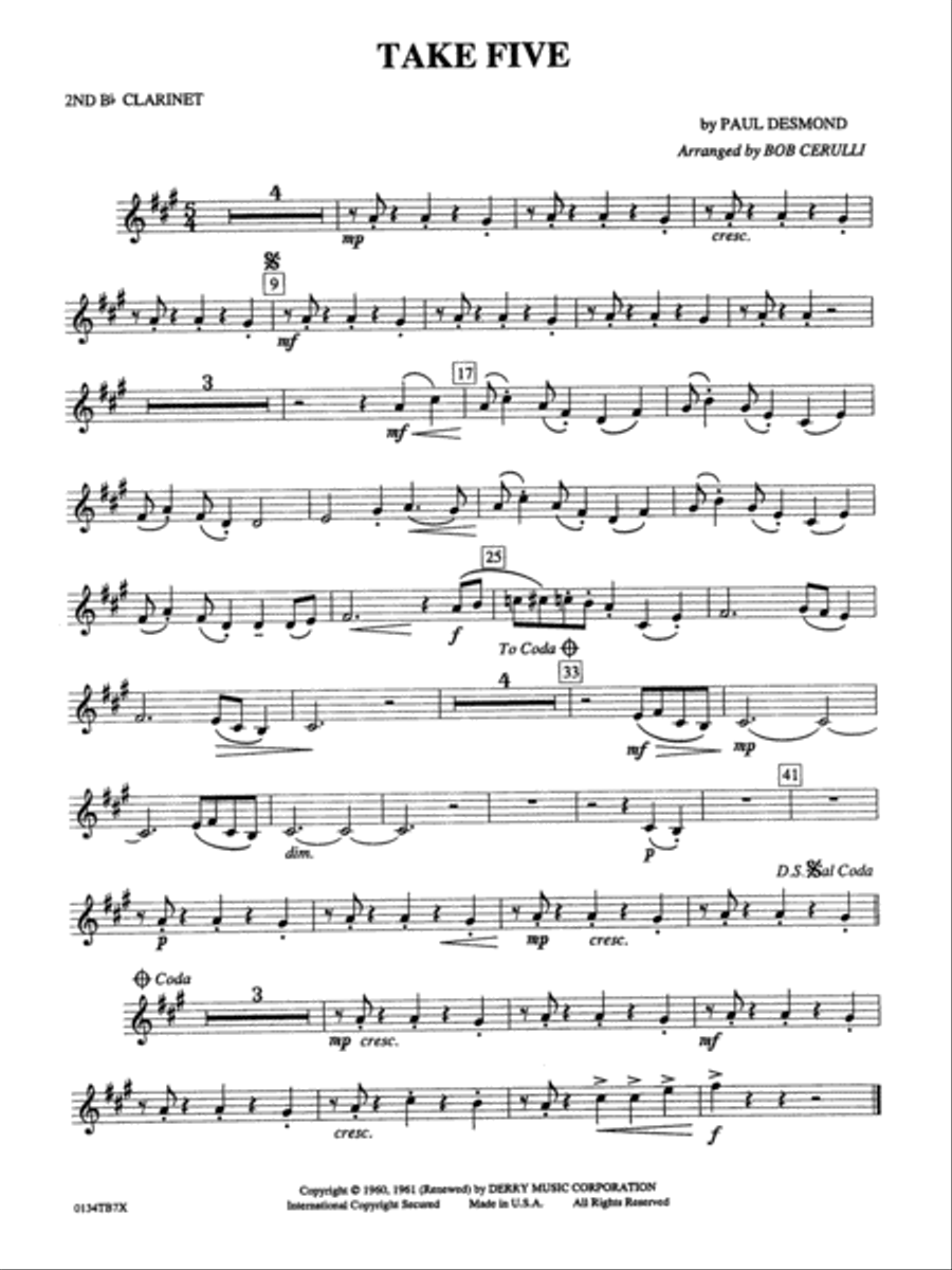 Take Five: 2nd B-flat Clarinet Full Orchestra scores gallery preview page 1