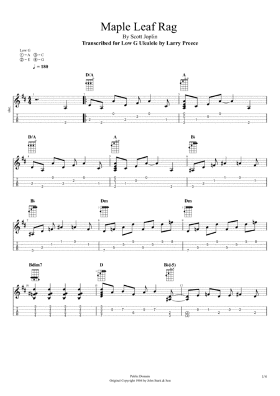 Maple Leaf Rag (for Low G Fingerstyle Ukulele)