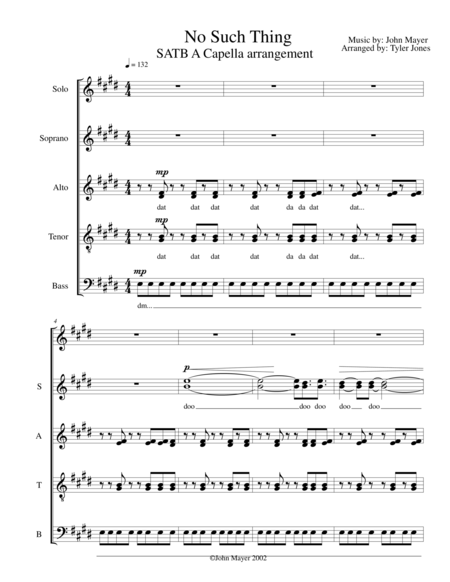 No Such Thing by John Mayer - SATB A Capella image number null