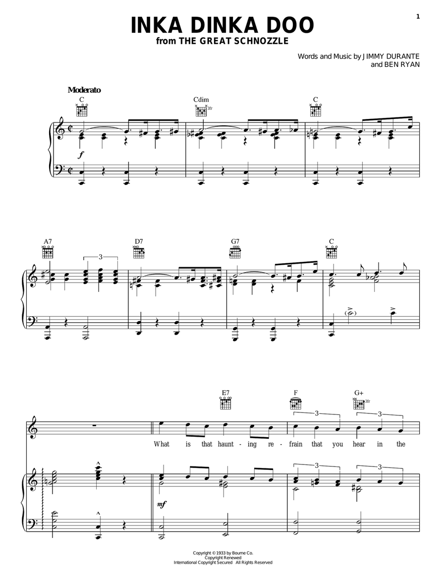 Inka Dinka Doo Inka Dinka Doo Piano, Vocal, Guitar scores gallery preview page 1