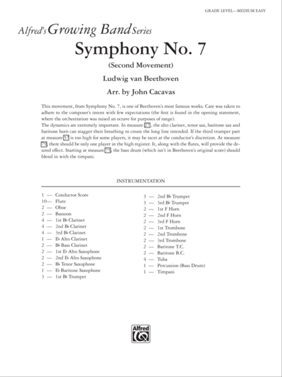 Symphony No. 7 (Second Movement): Score Concert Band scores gallery preview page 1