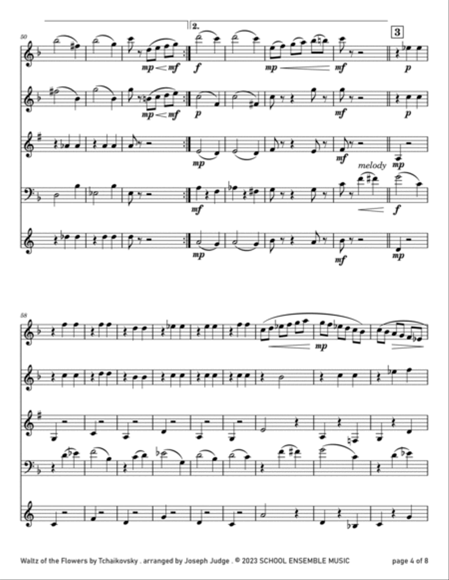Waltz Of The Flowers by Tchaikovsky for Woodwind Quartet in Schools Woodwind Quartet scores gallery preview page 4
