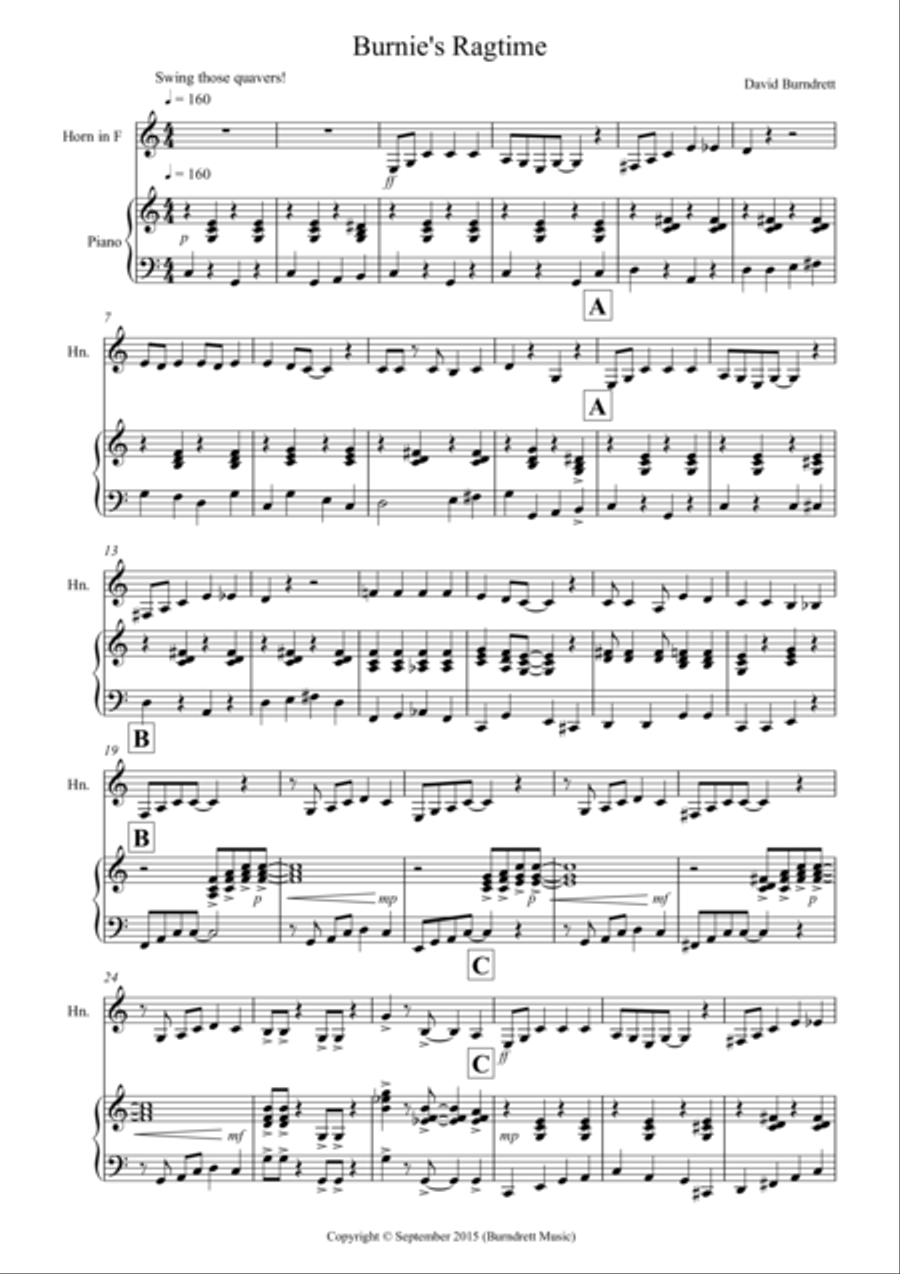 Burnie's Ragtime for French Horn and Piano Brass Duet scores gallery preview page 1