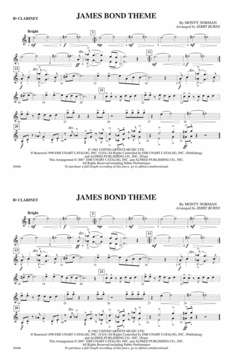 James Bond Theme: 1st B-flat Clarinet