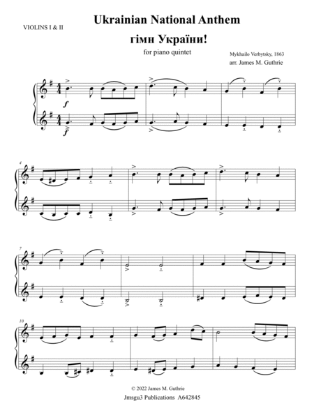 Ukrainian National Anthem for Piano Quintet image number null