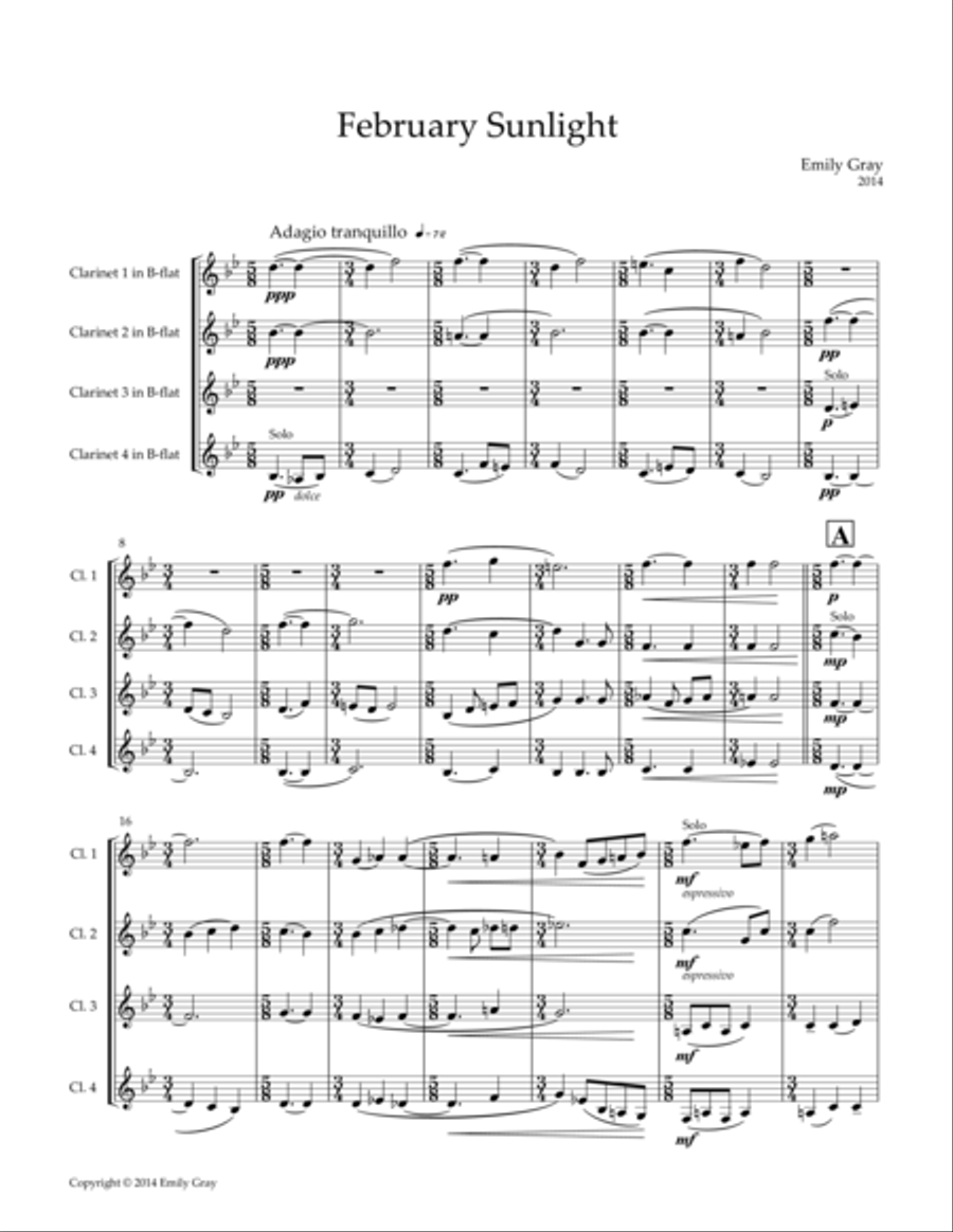 February Sunlight Woodwind Quartet scores gallery preview page 1