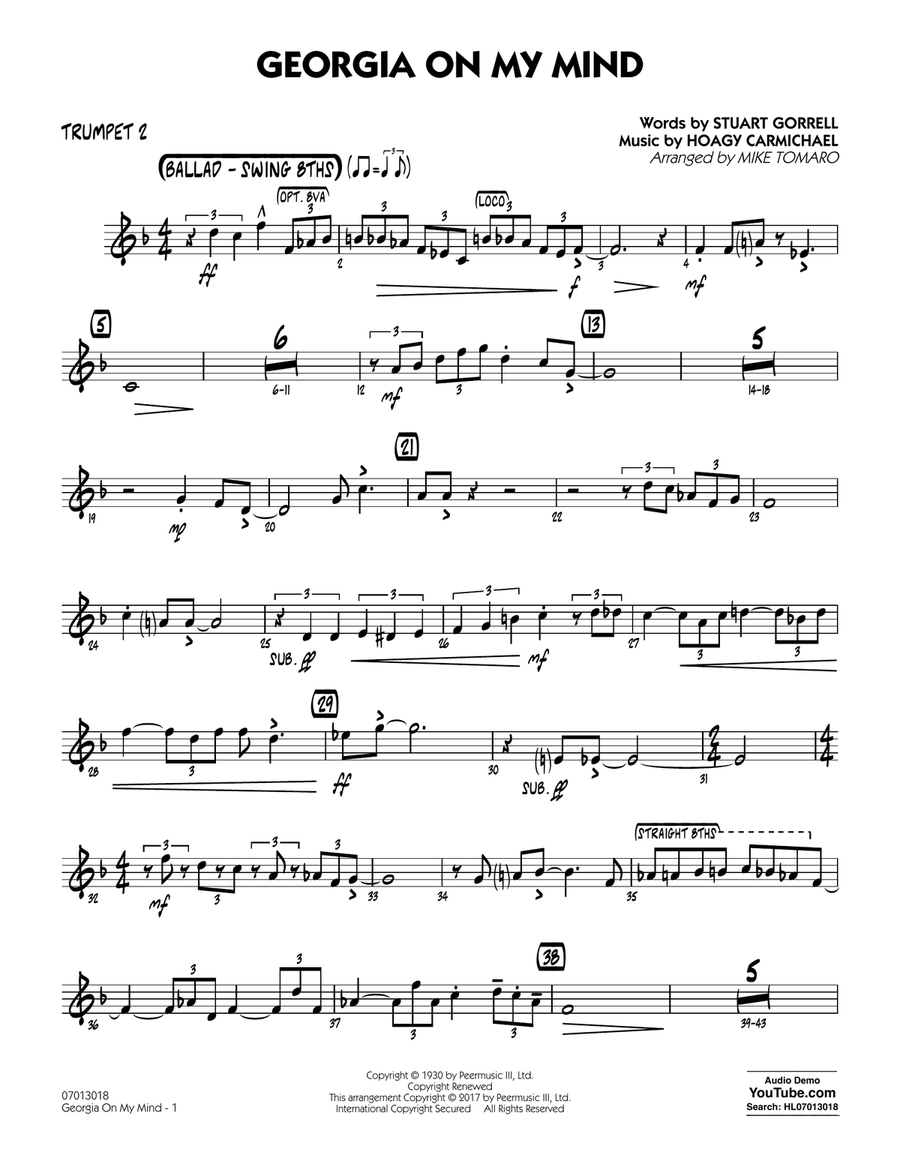 Georgia on My Mind - Trumpet 2 Jazz Ensemble scores gallery preview page 1
