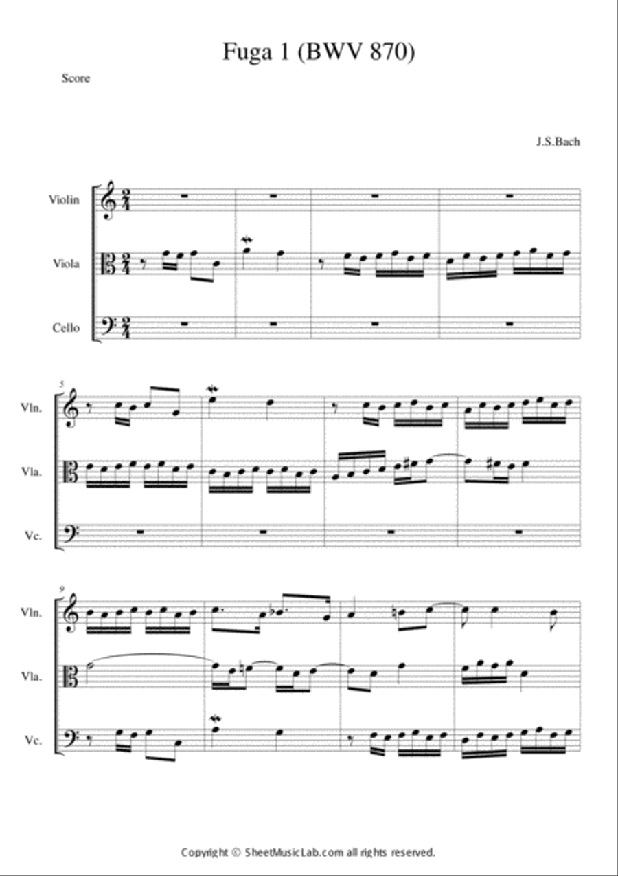 Fuga I (BWV 870) String Trio scores gallery preview page 1