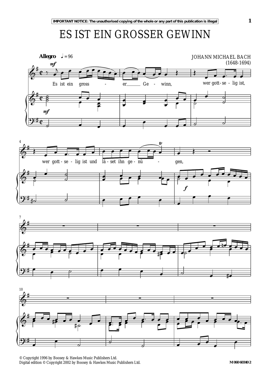 Es Ist Ein Grosser Gewinn Piano, Vocal scores gallery preview page 1