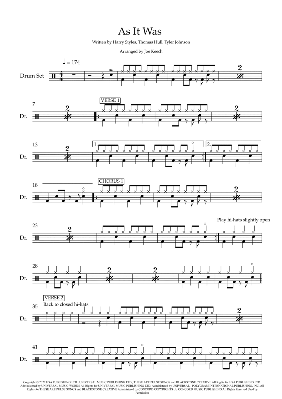 As It Was Drum Set scores gallery preview page 1