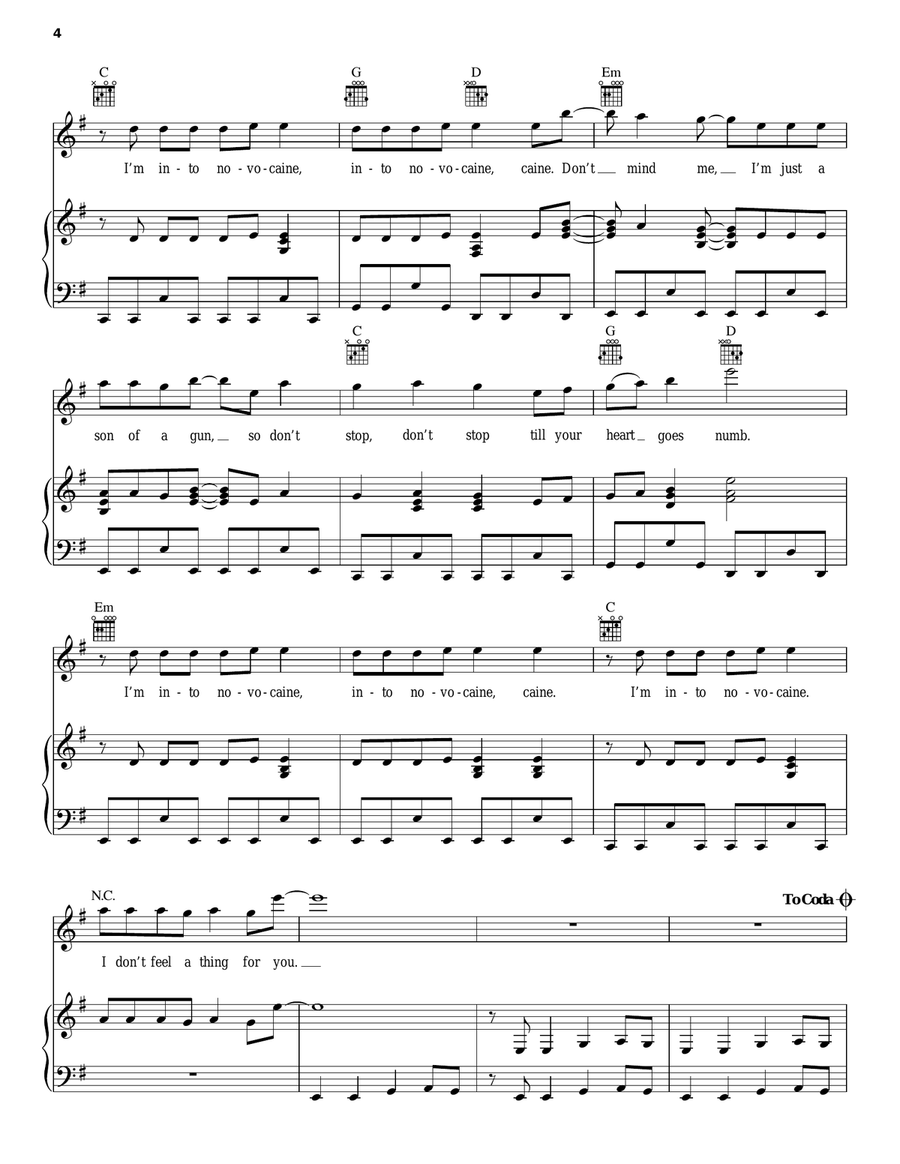 Novocaine Piano, Vocal, Guitar scores gallery preview page 4