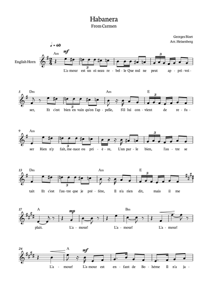Habanera from Carmen for English Horn with chords image number null