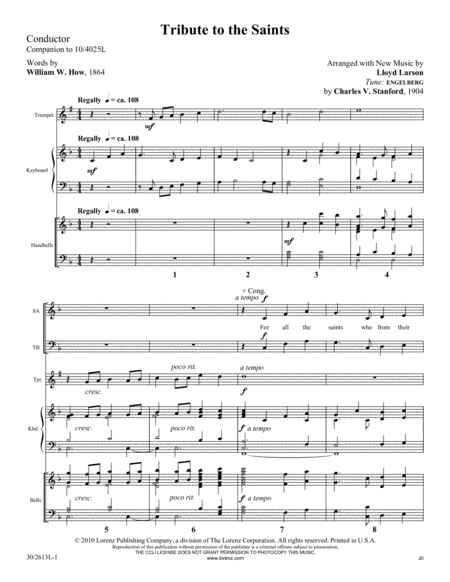 Tribute to the Saints - Trumpet and Handbells Score and Parts