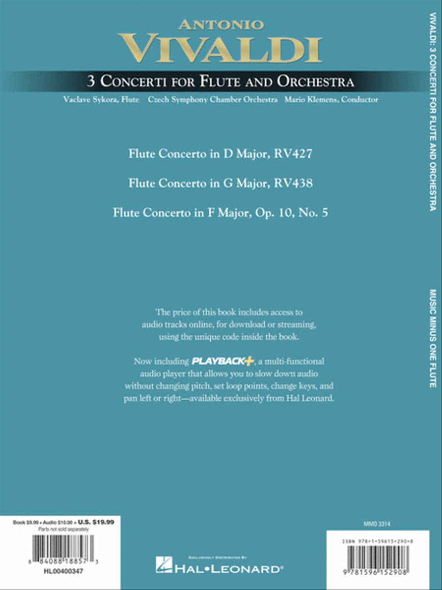 Vivaldi - 3 Concerti for Flute & Orchestra: D Major (RV427); F Major (RV434); G Major (RV438) image number null